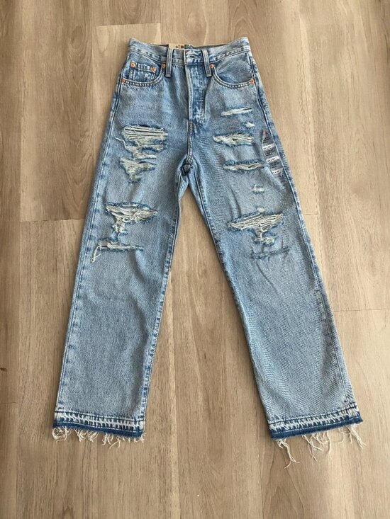 Levi's Denim - Levi's Ribcage Ultra High Rise Straight Ankle Jeans 24 NWT Distressed 90s Denim